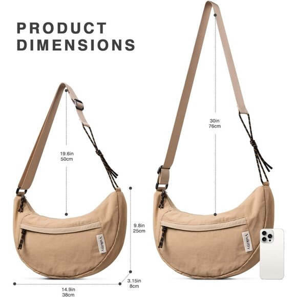 Nylon Crescent Crossbody Bag Compact Water-Resistant Travel Purse - Picture 5 of 7